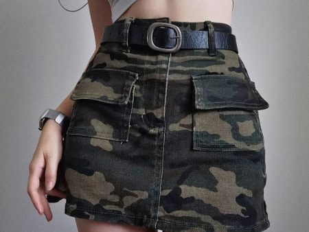 Zoki Sexy Women Streetwear Camouflage Cargo Skirt High Waist American Retro Mini Skirts Harajuku Female Pockets A Line Skirt New Online Hot Sale