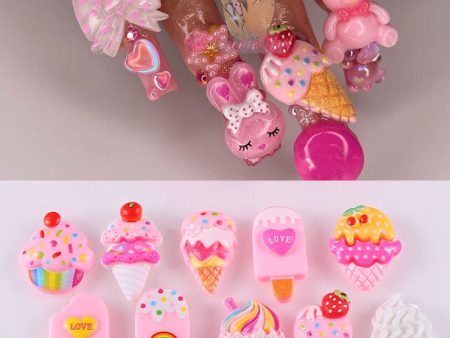 10pcs lot 3D Nail Art DIY Decor Ice Cream Cake Kawaii Resin Charms Decoration Japanese Style on Sale