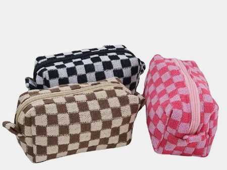 ZENANA CHECKERED PATTERN KNITTED COSMETIC POUCH Online Sale