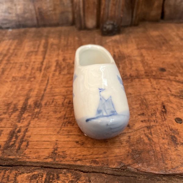 BLUE CERAMIC SHOE CLOG WITH WINDMILL AND SAILBOAT JAPAN For Cheap