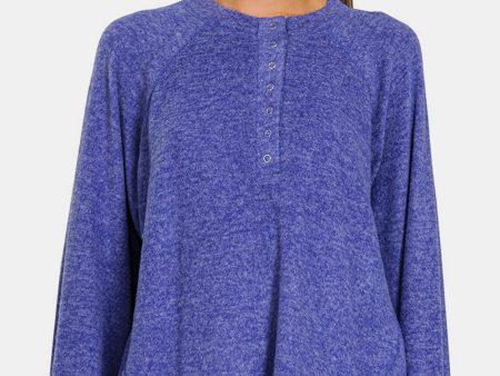 ZENANA FULL SIZE BRUSHED MELANGE HACCI HIGH-LOW SWEATER on Sale