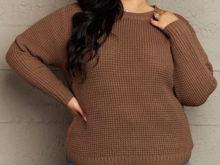 ZENANA BREEZY DAYS PLUS SIZE HIGH LOW WAFFLE KNIT SWEATER Hot on Sale