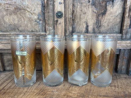 4 SIGNED CULVER MID CENTURY CHEVRON 22K GOLD HI BALL GLASSES Online Hot Sale