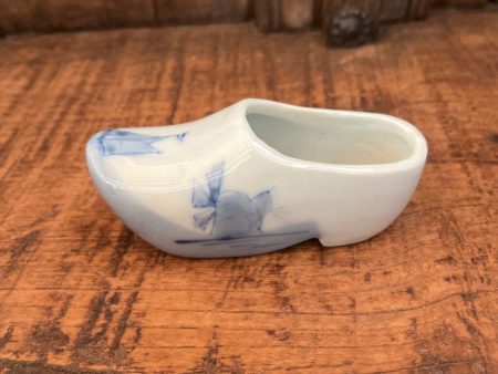 BLUE CERAMIC SHOE CLOG WITH WINDMILL AND SAILBOAT JAPAN For Cheap