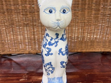 BLUE AND WHITE CAT 12 INCHES TALL Online