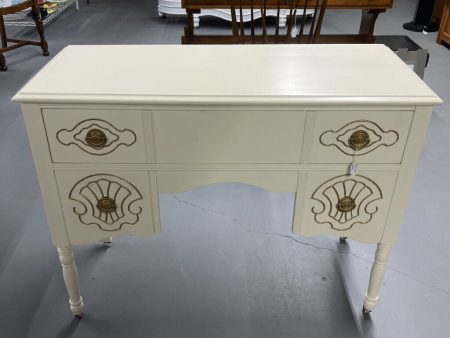 VINTAGE WHITE & GOLD VANITY DESK Hot on Sale